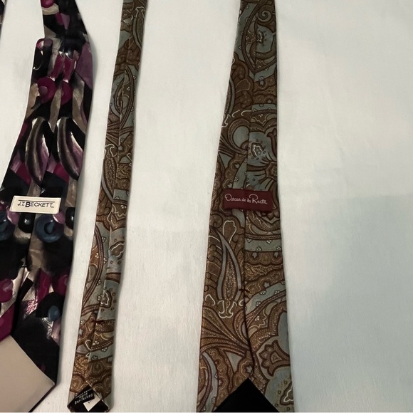 Oscar de la Renta, Croft & Barrow & J.T Beckett 3 Silk Ties Black Brown Blue - Picture 8 of 12